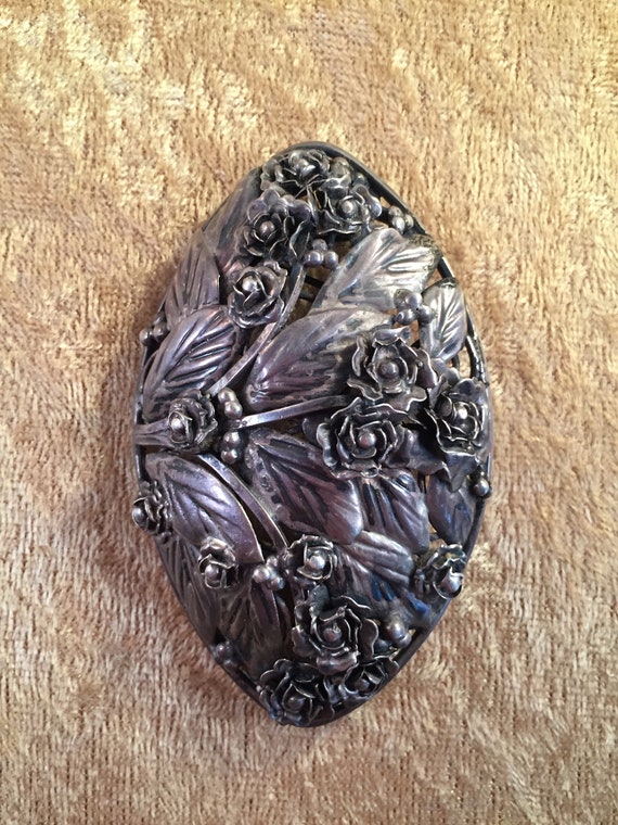 Huge, Bold Floral Hobé Sterling Silver Brooch Pin… - image 7