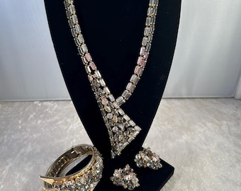Conjunto de joyas vintage de Hobé con cristales amarillos y diamantes de imitación