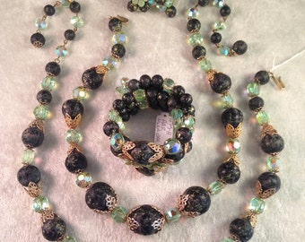 Vintage Hobé Parure: Aurora Borealis Kristallkette, Armband und Ohrringe