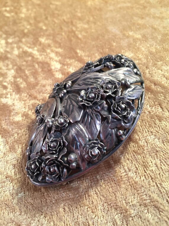 Huge, Bold Floral Hobé Sterling Silver Brooch Pin… - image 4