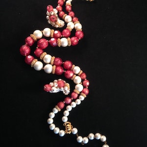 Vintage Hobé Demi Parure of Cracked Rose Glitter Beads and Faux Pearls (Necklace and Earrings Set) - Absolutely Stunning! 351