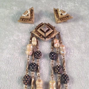 Superb Hobé Demi Parure of Bone & Black / Gold Chiselled Beads (Two Piece Set Necklace Earrings) 303973