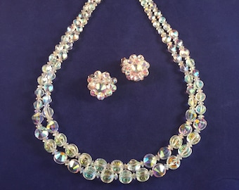 Vintage Hobé Aurora Borealis Crystal Necklace & Earrings Set
