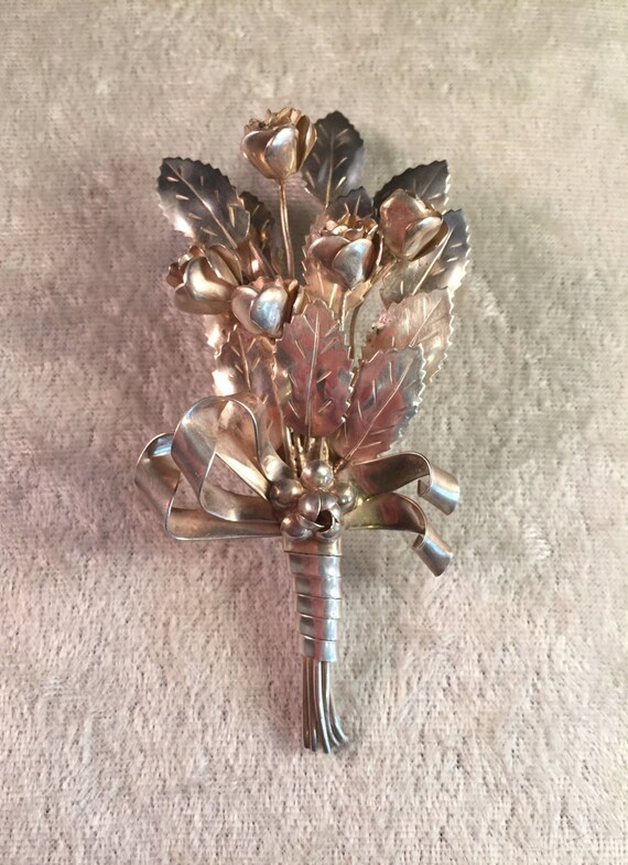 Lovely 4-1/8" Hobé Floral Bouquet Brooch Pin - 19… - image 2