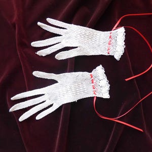 Antique Gloves Handmade Net Lace - Gauntlet - Crocheted Gloves - Net Gloves - Vintage White Gloves - Lace Gloves - Late 19th Century