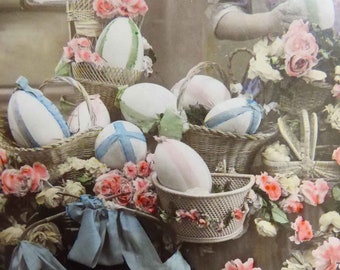 Cartes postales de Pâques anciennes – Fille édouardienne, coloriées à la main, France (Ensemble de 2)