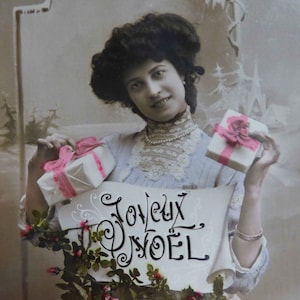 3 antyczne pocztówki świąteczne 1910 - vintage christmas - efemeryda - antyczna pocztówka - shabbychic - antyczne pocztówki - antyczne francuskie Noël