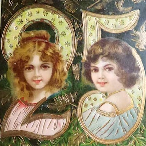 Lot of 2 Original vintage postcards Edwardian beauties - Happy Christmas and New Year 1905 - collectibles - scrapbooking - Belle Epoque