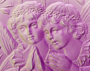 Antieke Franse ansichtkaart met reliëf – Victorian Angels Ephemera