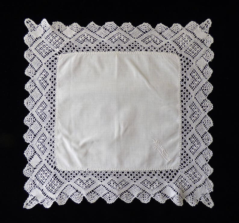 Torchon Lace Handkerchief Handmade Bobbin Lace French Lace Linen Lace