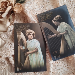 2 Antique postcards"Vive Sth Cecile" 1910 - vintage postcard - scrapbooking - ephemera - antique - edwardian - collectibles - shabbychic