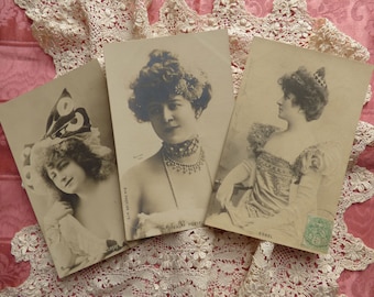 3 Antieke ansichtkaarten Antieke Franse music hall 1900s Mode - antieke ansichtkaarten lot - La Belle Epoque - Valentine Petit - Legay - Sorel