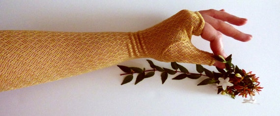 Antique Edwardian fingerless lace mittens. Golden… - image 7