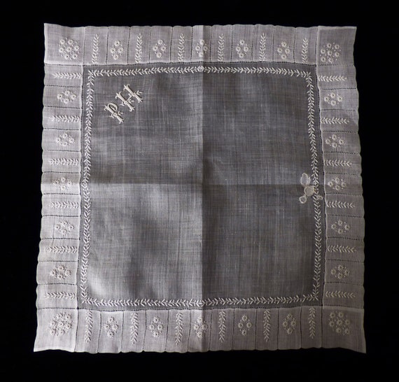 French embroided handkerchief - antique handkerch… - image 7