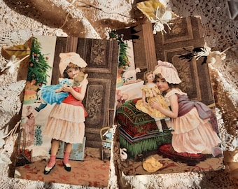 2 Antique French postcards 1900s. Victorian baby - ephemera - antique postcard - shabbychic - brocante - edwardiand cards - antique postcard