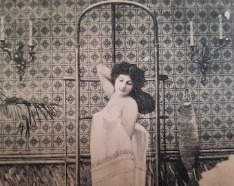 Original vintage postcard, France 1900s. Boudoir scene - edwardian beauty - antique postcard - collectibles - scrapbooking- Belle epoque