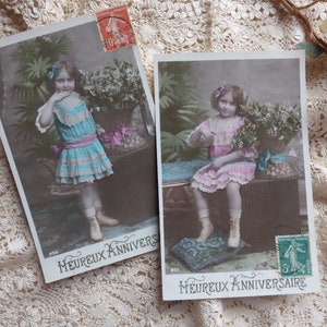 2 tarjetas antiguas de la década de 1900 - postales antiguas - scrapbooking - efímeras - postales antiguas - coleccionables - estilo eduardo - postales francesas