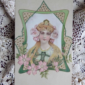 Antique French Postcard Art Nouveau Style 1900s - Belle Epoque - scrapbooking - Edwardian Collectible - embossed ephemera - antique postcard