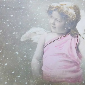 1 Cartoline di Natale antiche - Antica cartolina francese - cartolina antica - angeli di natale - natale bianco - nevicata - natale vintage 1900