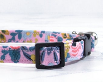 Pink Cat Collar, Rose, Rifle Paper®, Rifle Paper® Cat Collar, Collar with Bell, Breakaway Clasp, Safety Clasp, Buckle, Breakaway Buckle, UK