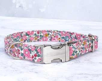 Liberty of London, Dog, Dog Collar, Pet Collar, Pet Lead, Leash, Pink, Betsy, Side Release Buckle, Large Dog, Small Dog, Liberty, Dog Neck