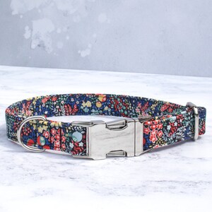 Dog Collar, Dog Leash, Dog Accessory, Liberty Fabric, Pet Collar, Pretty Collar, Floral Collar, Metal Buckle Collar, Black Collar, Holiday