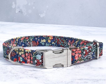 Dog Collar, Dog Leash, Dog Accessory, Liberty Fabric, Pet Collar, Pretty Collar, Floral Collar, Metal Buckle Collar, Black Collar, Holiday