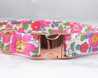 Liberty Dog Collar, Betsy Liberty Fabric, Flower Dog Collar, Adjustable Collar, Pet Collar, Collar and Lead, Metal Buckle Collar, Dog Gift,