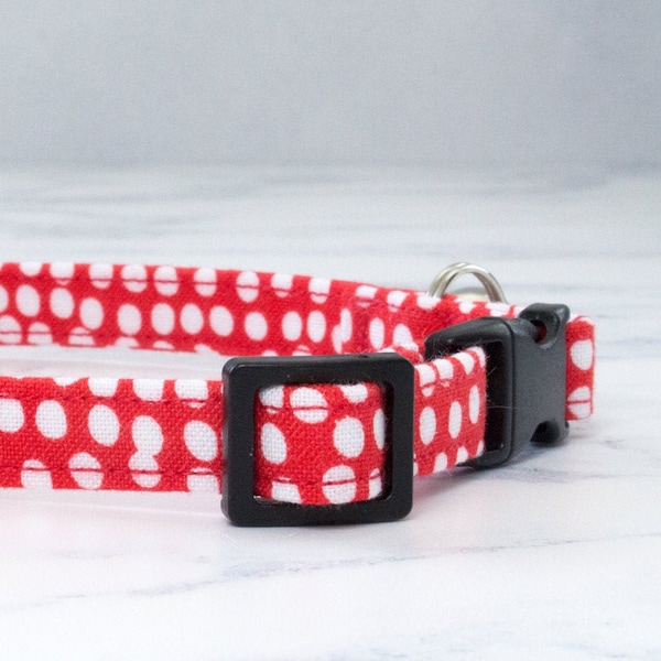 Red Cat Collar, Red Collar, Spotty Collar, Boy Cat, Boy Cat Collar, Girl Cat, Kitten Collar, Fabric Collar, Break Away Collar, Collar Bell