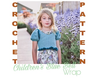 Crochet Wrap Pattern, top crochet pattern, cropped top pattern, puff sleeve crochet top pattern, kids crochet pattern