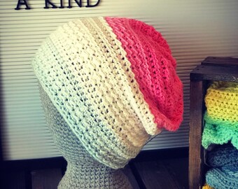 Ready to Ship, slouchy hat, colorful, light beanie, OOAK