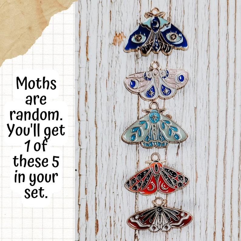 Crochet Stitch Marker Set, midnight forest markers, mushroom, moon, moth, stars, leaf image 9