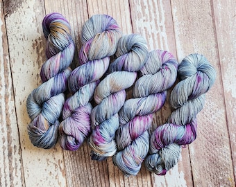 Hand Dyed Cotton Yarn, fingering weight yarn, indie dyed yarn, blue yarn, purple yarn