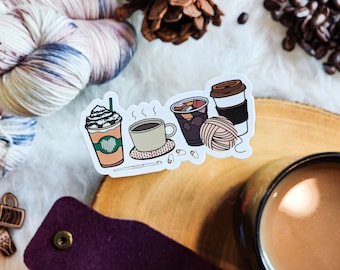 Coffee and Crochet Sticker: Weatherproof Laptop Decal