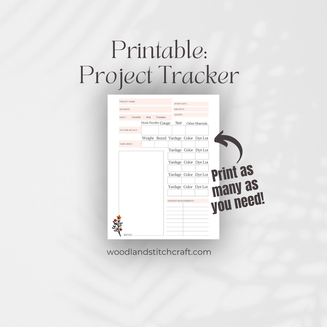 Project Tracker, Crochet Pattern Tracker, Knitting Tracker, Yarn