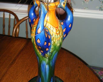 Long Glass Vase With Peacock Feathers And Pearls Perfect For Etsy