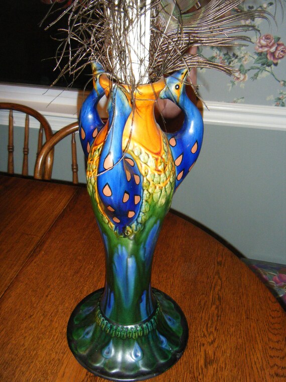 Elegant Peacock Floor Vase With Peacock Feathers Etsy