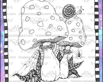 Whimsy Doodle Mushrooms - Digital stamp lineart image