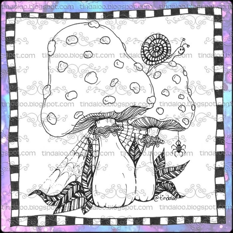 Whimsy Doodle Mushrooms Digital stamp lineart image image 1
