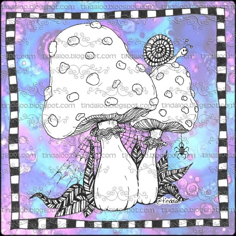Whimsy Doodle Mushrooms Digital stamp lineart image image 2