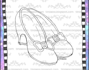 Doodle Ruby Slippers - Digital stamp lineart images