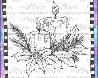 Doodle Christmas Candles - Digital stamp lineart images