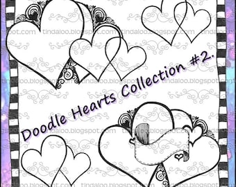Doodle Heart Collection 2 - Digital stamp lineart images