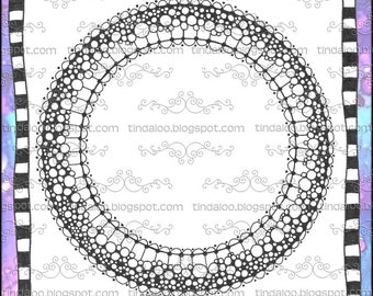 Bubbly Circle Frame Doodle - Digital stamp lineart image