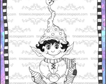 Doodle Jingle Elf - Digital stamp lineart images