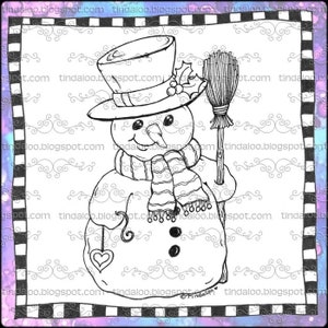 ハートの落書き雪だるま - デジタルスタンプ線画画像