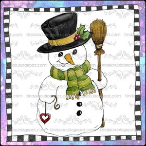 Doodle Snowman with a heart PRE-COLORED version - Printable Digital Art
