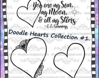 Doodle Heart Collection 1 - Digital stamp lineart images