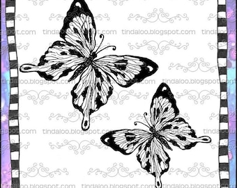 Doodle Flutterby Butterfly - Digital stamp lineart images