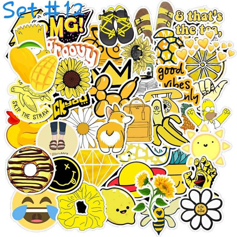 50 Pcs CUTE Yellow Stickers Pack for Hydroflask Laptop - Etsy